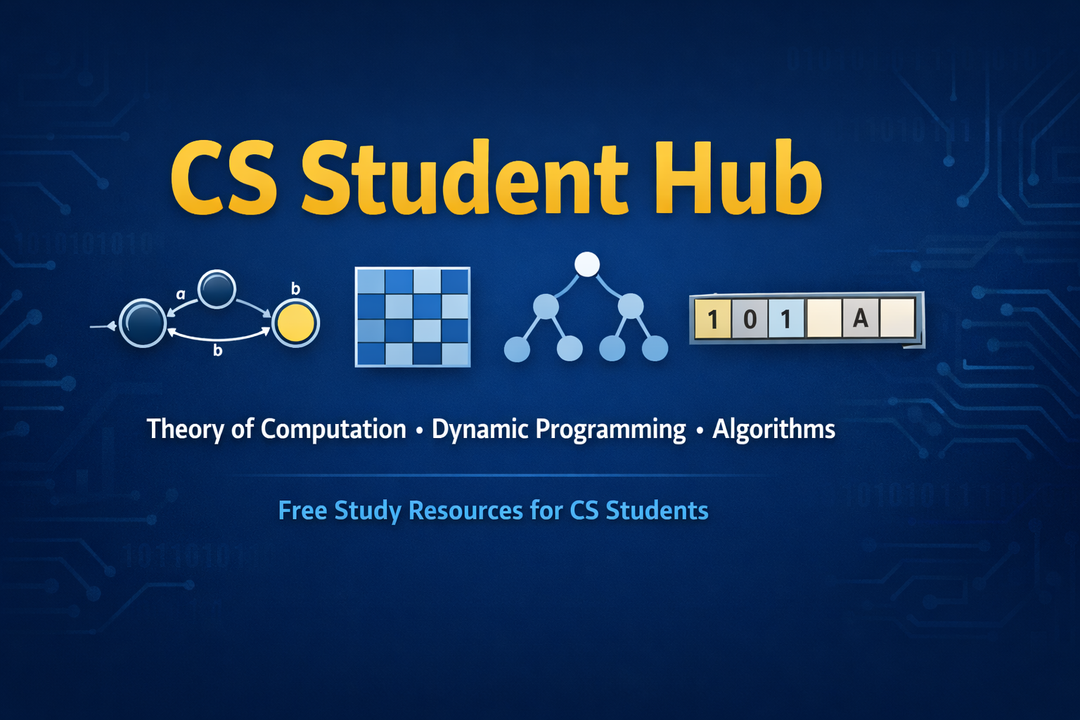 CS Student Hub: Free theory of computation study guide with how to solve pumping lemma, NFA to DFA conversion help, and dynamic programming explained simply with visualizers.