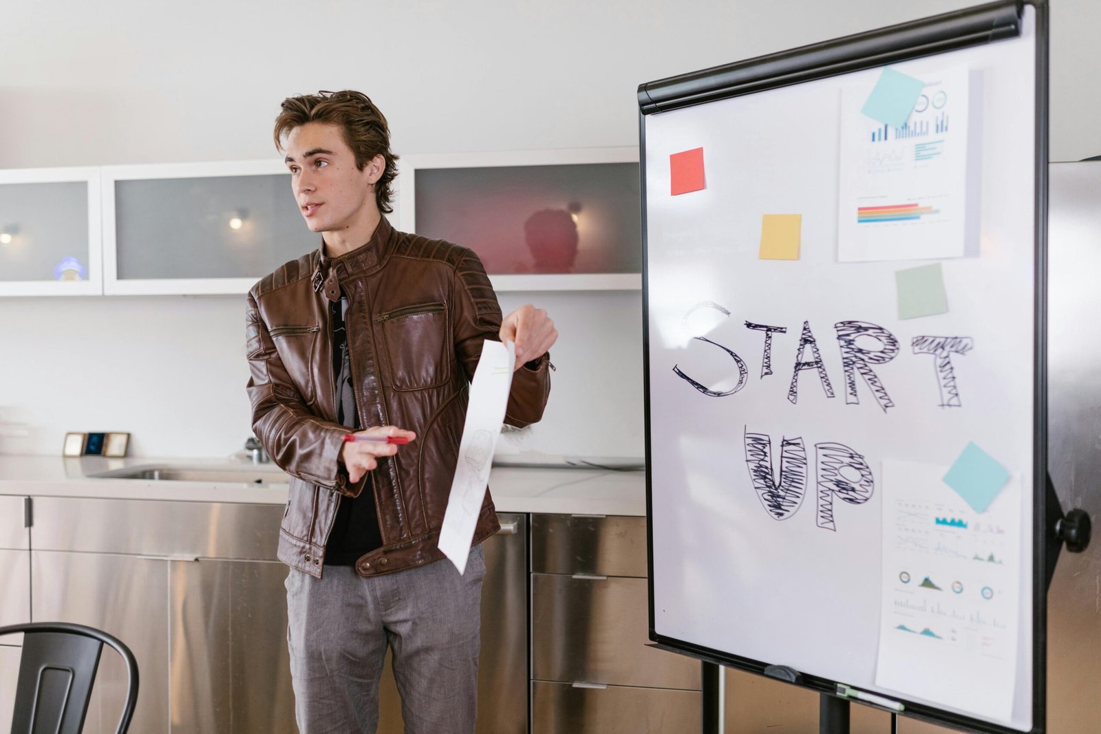 a man standing in front of a whiteboard