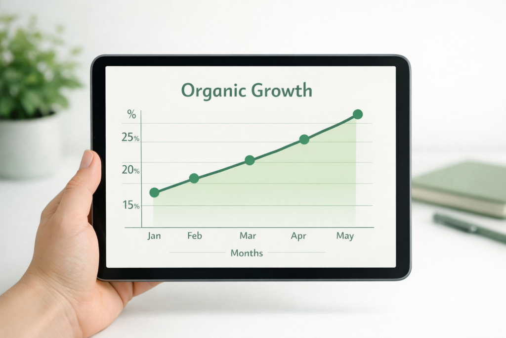 Organic growth metric chart showing when to break stealth after 3 months of 15%+ user acquisition