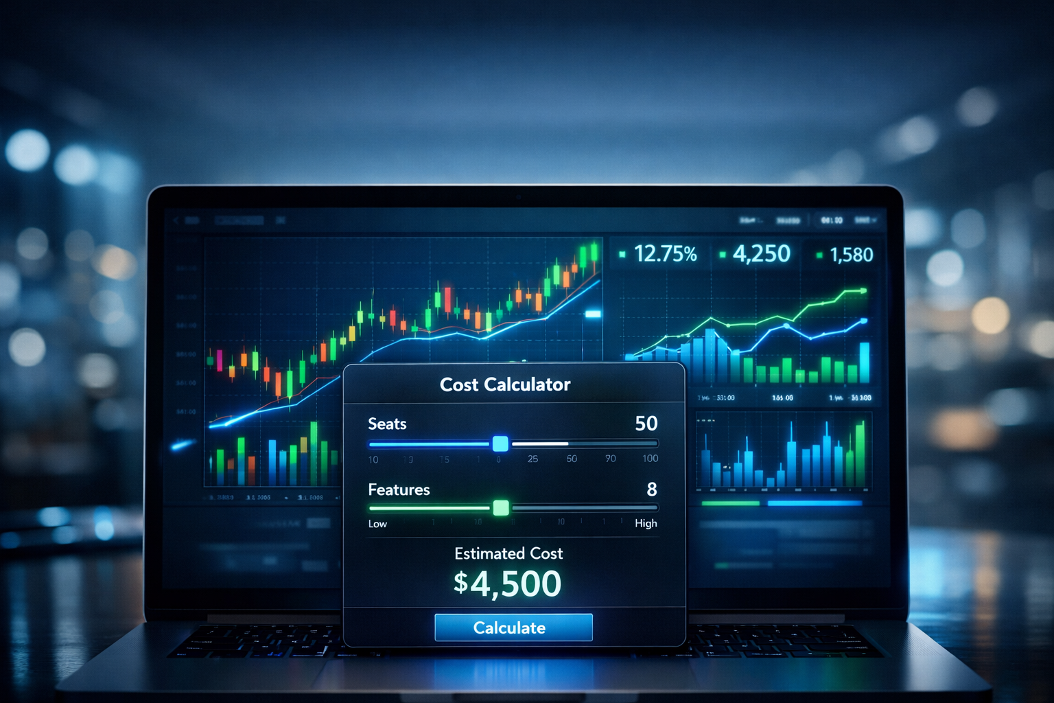 SaaS pricing calculator featured image showing pricing tiers and dashboard