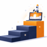 4 steps to fund and grow a SaaS startups without traditional VC, illustration showing ascending staircase from startup costs to sustainable growth