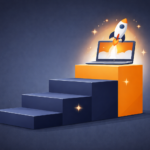 4 steps to fund and grow a SaaS startups without traditional VC, illustration showing ascending staircase from startup costs to sustainable growth