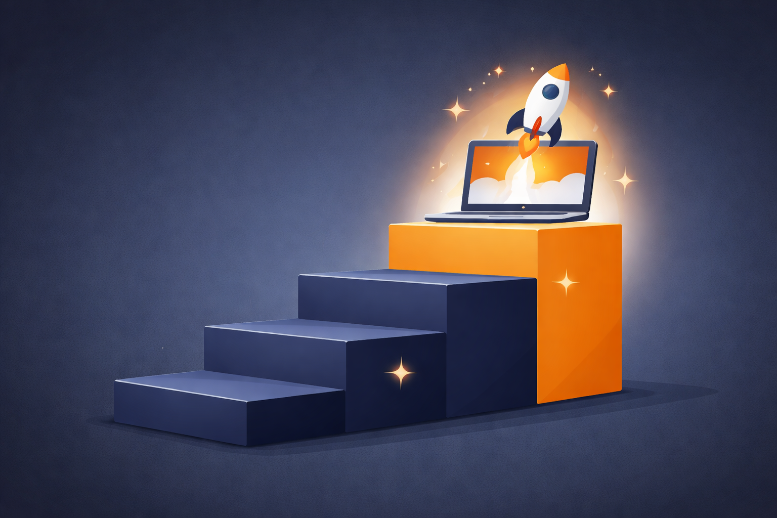4 steps to fund and grow a SaaS startups without traditional VC, illustration showing ascending staircase from startup costs to sustainable growth