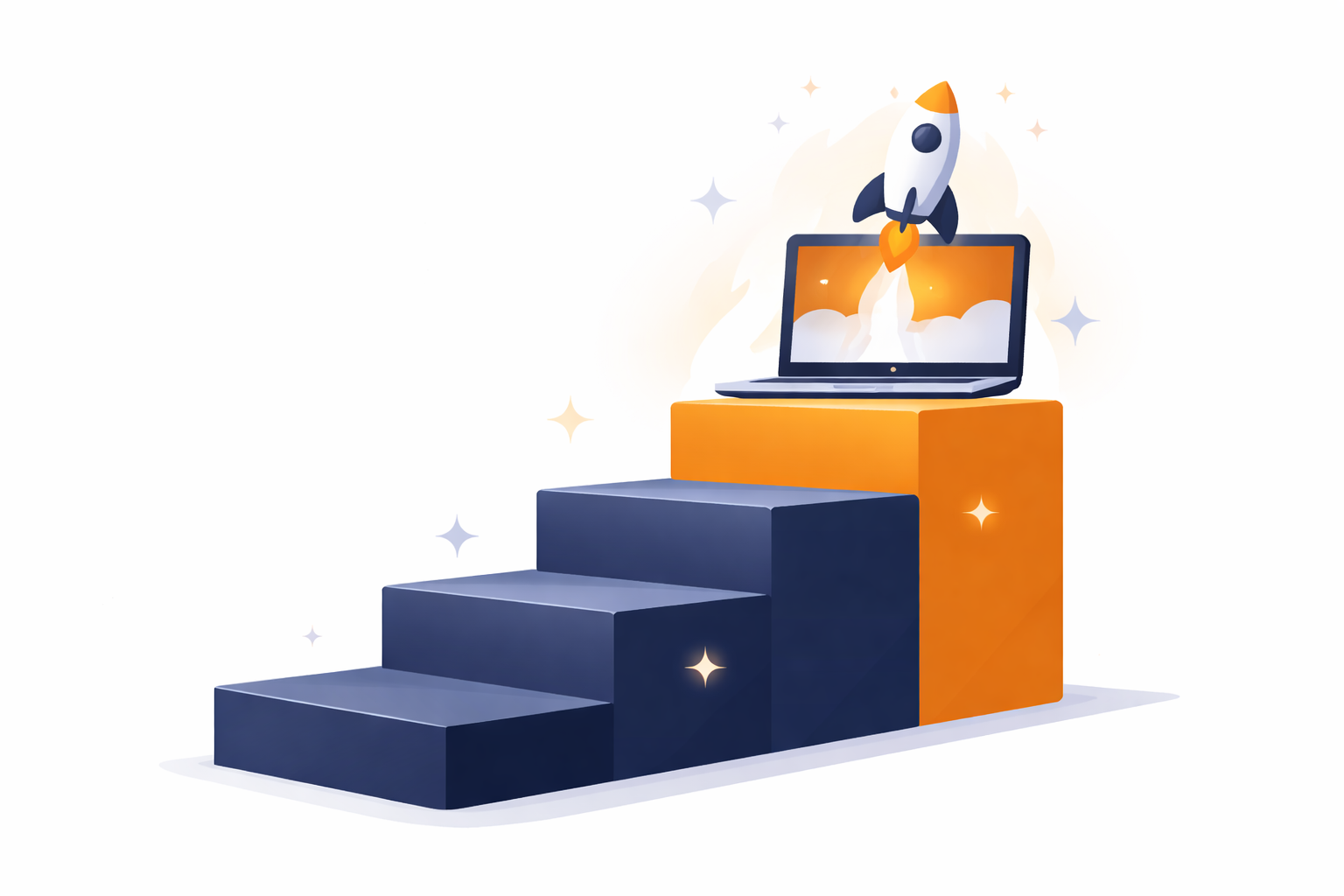 4 steps to fund and grow a SaaS startups without traditional VC, illustration showing ascending staircase from startup costs to sustainable growth